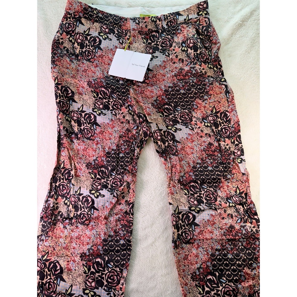 Tell Your Friends Women's Multicolor Floral Flat Front Dress Pants Size XL